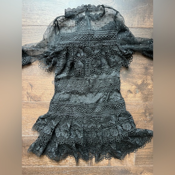 Chic Black Sheer Lace Long Sleeve Dress 🖤 - Picture 7 of 10